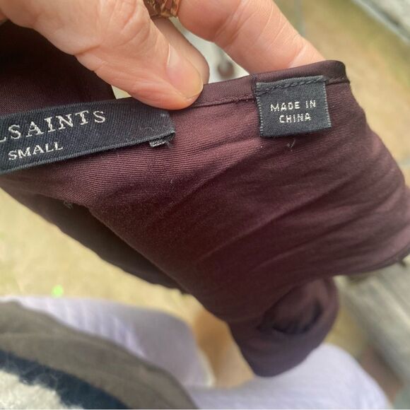 ALLSAINTS Eloise Sleeveless V neck Burgundy chocolate Lace Trim Slip Dress Small - Picture 9 of 11